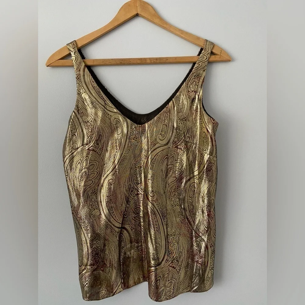 NWT J. Crew Cate Cami Gold Top Tank Metallic Silk Paisley, NWT, Size 0